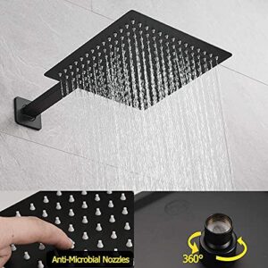 JingGang Matte Black Shower System 12 Inch Bathroom Luxury Rain Mixer Shower Combo Set Wall Mounted Rainfall Shower Head and Handheld System Shower Faucet Set Rough-in Valve Body and Trim Included