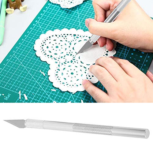 Art Knife, Carving Knife, Nonslip Stainless Steel Precision Knife Hobby Knife Wood Carving Artwork Craft Knife with 5 Spare Blades for Phone Repair, Art, Hobby, Scrapbooking, Stencil (Silver)