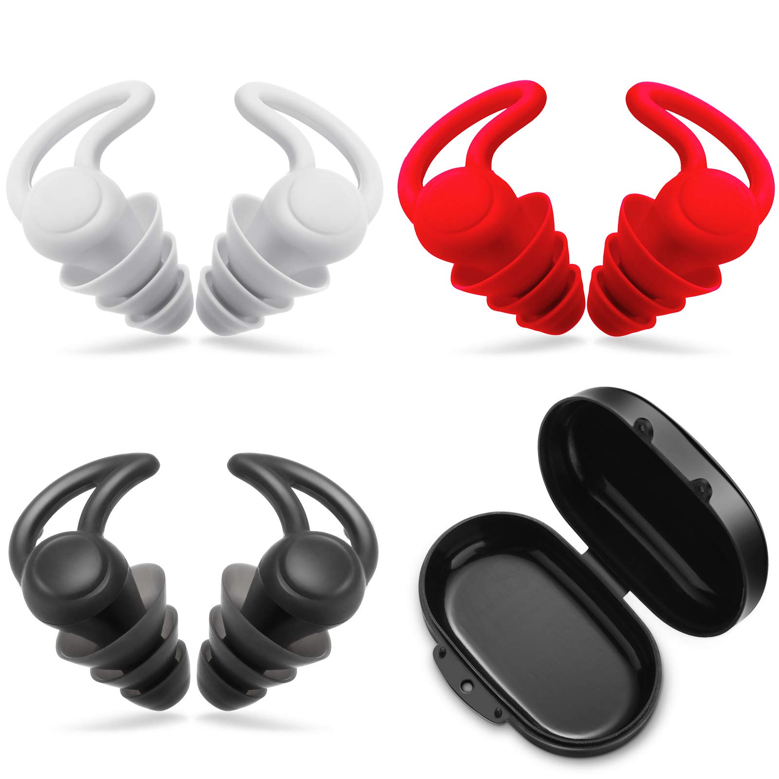 3 Pairs Ear Plugs for Sleeping Noise Reduction Silicone Sleep Earplugs Reusable Hearing Protection Sound Blocking Earplugs for Sleep Snoring Swimming Musician Construction (Black, Grey and Red)