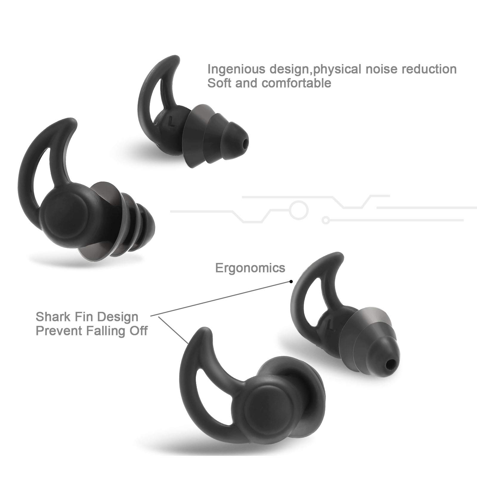 3 Pairs Ear Plugs for Sleeping Noise Reduction Silicone Sleep Earplugs Reusable Hearing Protection Sound Blocking Earplugs for Sleep Snoring Swimming Musician Construction (Black, Grey and Red)