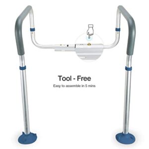 GreenChief Toilet Safety Rail, Medical Bathroom Safety Frame for Elderly, Handicap and Disabled - Adjustable Handrails for Toilet Seat Toilet Handrails Helper, 2 Additional Rubber Tips