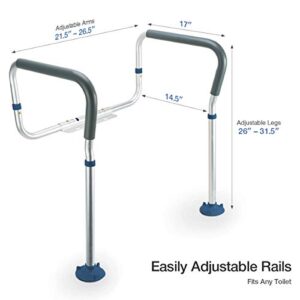 GreenChief Toilet Safety Rail, Medical Bathroom Safety Frame for Elderly, Handicap and Disabled - Adjustable Handrails for Toilet Seat Toilet Handrails Helper, 2 Additional Rubber Tips