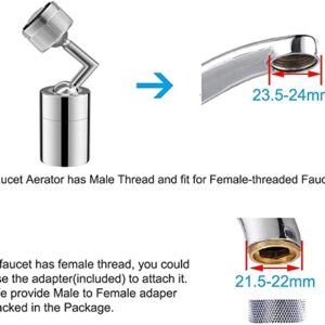 Sink Faucet Aerator, 360 Degree Big Angle Swivel Aerator Dual Water Flow Modes, Kitchen Faucet Aerator, Tap Aerator Sprayer Attachment for Bathroom/Chrome Finished-15/16 Inch-27UNS Male Thread