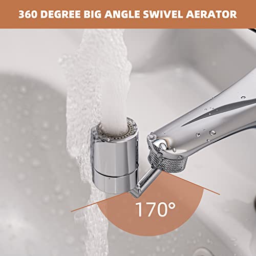 Sink Faucet Aerator, 360 Degree Big Angle Swivel Aerator Dual Water Flow Modes, Kitchen Faucet Aerator, Tap Aerator Sprayer Attachment for Bathroom/Chrome Finished-15/16 Inch-27UNS Male Thread