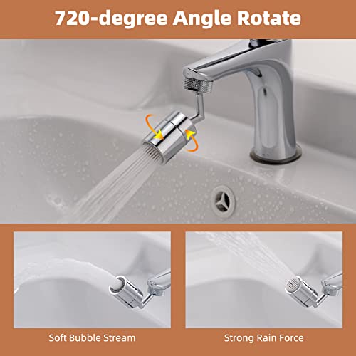 Sink Faucet Aerator, 360 Degree Big Angle Swivel Aerator Dual Water Flow Modes, Kitchen Faucet Aerator, Tap Aerator Sprayer Attachment for Bathroom/Chrome Finished-15/16 Inch-27UNS Male Thread