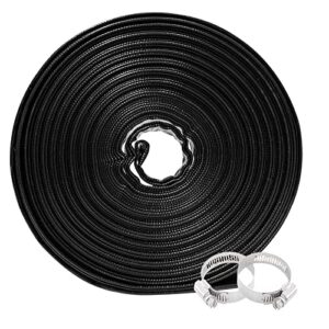 POOLWHALE Heavy Duty 1-1/2" x 100' Thick 1.2mm Black Backwash Pool Hose with Clamp - Flat Water Discharge Hose - Chemical and Weather Resistant - Drain Clean Swimming Pools & Filters