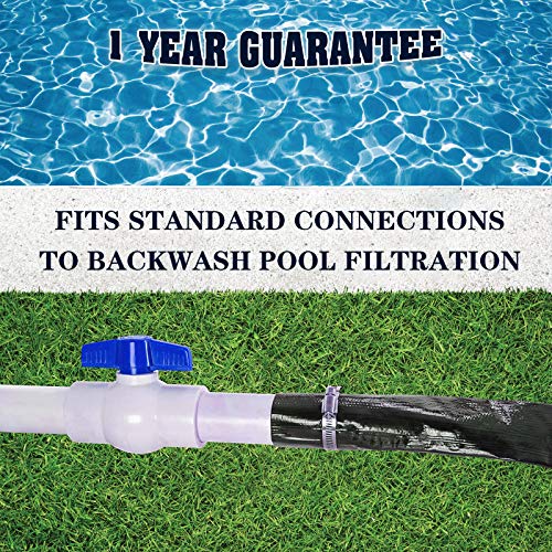 POOLWHALE Heavy Duty 1-1/2" x 100' Thick 1.2mm Black Backwash Pool Hose with Clamp - Flat Water Discharge Hose - Chemical and Weather Resistant - Drain Clean Swimming Pools & Filters