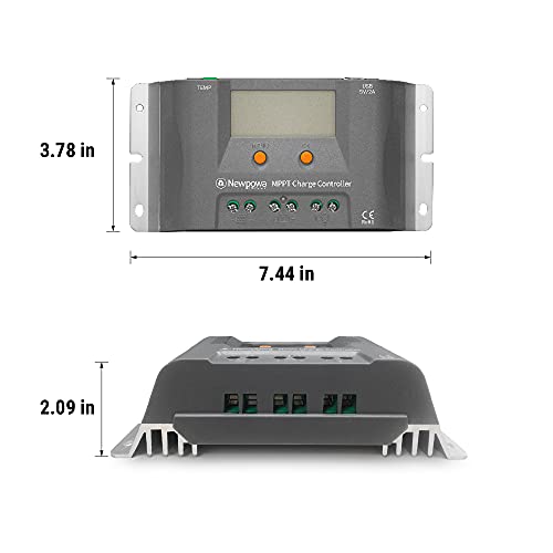 Newpowa 10A MPPT Solar Charge Controller Charge 12V Battery Regulator Dual USB Ports Negative Ground W/LCD Display Up to 130W Off Grid Solar Panel Adjustable for Gel AGM,Liquid Batteries