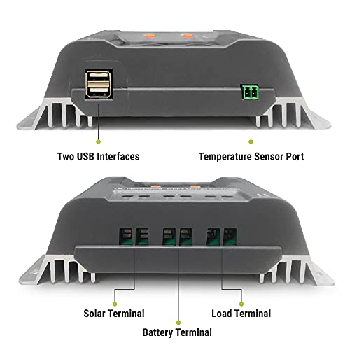 Newpowa 10A MPPT Solar Charge Controller Charge 12V Battery Regulator Dual USB Ports Negative Ground W/LCD Display Up to 130W Off Grid Solar Panel Adjustable for Gel AGM,Liquid Batteries