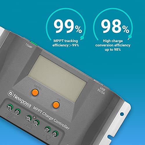 Newpowa 10A MPPT Solar Charge Controller Charge 12V Battery Regulator Dual USB Ports Negative Ground W/LCD Display Up to 130W Off Grid Solar Panel Adjustable for Gel AGM,Liquid Batteries