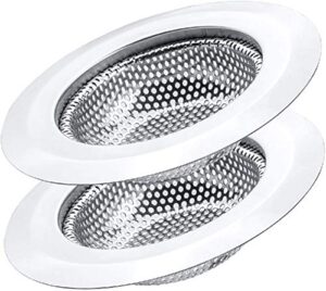[2 pack] kitchen sink strainer, basket catcher 4.5 inch diameter, wide rim perfect for most sink drains, anti-clogging micro perforation holes, rust free, dishwasher safe (2 pack 4.5" round hole)