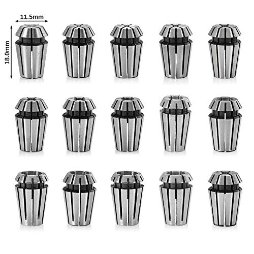 Genmitsu 15PCS ER11 Precision Spring Collet Set for CNC Engraving Milling Lathe Chuck Tool, 1.0mm-7.0mm & 1/4", 1/8"