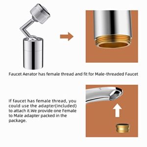 Waternymph Faucet Aerator,Splash Filter Faucet,720° Angle Rotate and Swivel Dual-function Kitchen Sink Faucet Aerators,Tap Aerator Diffuser Faucet Sprayer-55/64 Inch-27UNS Female Thread-Chrome