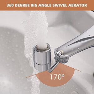 Waternymph Faucet Aerator,Splash Filter Faucet,720° Angle Rotate and Swivel Dual-function Kitchen Sink Faucet Aerators,Tap Aerator Diffuser Faucet Sprayer-55/64 Inch-27UNS Female Thread-Chrome