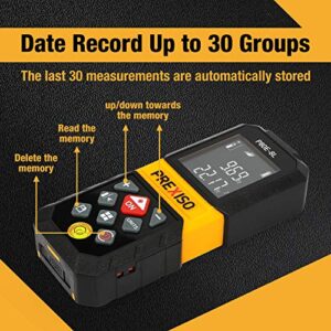 PREXISO Laser Measure, 265Ft Rechargeable Laser Distance Meter with Multi-Measurement Units M/in/Ft, Backlit LCD 4 Line Display, and Pythagorean, Distance, Area, Volume Modes