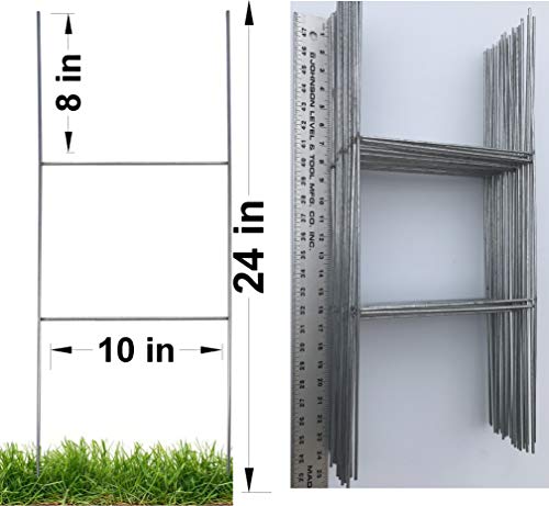 Durable Yard Signs Stake Pack of 100 Metal Stake Double H-Frame 10 inch x 24 inch x 9 Gauge Galvanized Wire Stake Signs Holder, fit 4mm or 5mm Corrugated SignsF