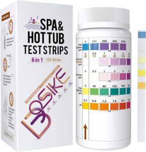 bosike 6 in 1 hot tub test strips - 125 ct - water testing kit for swimming pool & spa - tester for hardness, total & free chlorine, bromine, alkalinity & ph