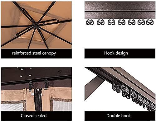 Skiway 10'x 10' Patio Gazebo Canopy Outdoor Tent Shelter with Double Square Tops, Shade Curtains and Mosquito Netting -Brown, Front Porch