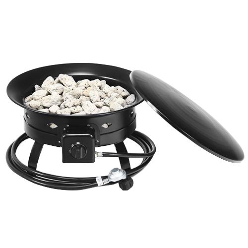 Safstar 19” Gas Fire Pit Bowl, 58,000BTU Portable Propane Fire Pit w/Cover Lava Rock Stone, Tank Stabilizer Ring & Carry Kit, Gas Fire Bowl for Patio Camping Backyard Party