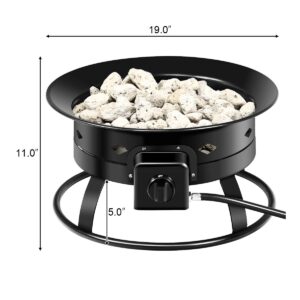 Safstar 19” Gas Fire Pit Bowl, 58,000BTU Portable Propane Fire Pit w/Cover Lava Rock Stone, Tank Stabilizer Ring & Carry Kit, Gas Fire Bowl for Patio Camping Backyard Party