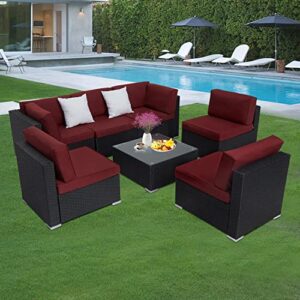 kinbor Outdoor Patio Set 7 Piece Deck Furniture Sectional Conversation Patio Furniture with Coffee Table for Deck Balcony