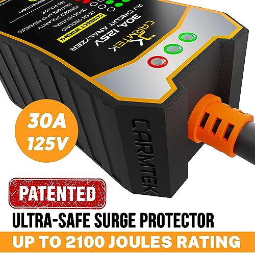 CARMTEK RV Surge Protector 30 Amp - RV Circuit Analyzer with Integrated Smart 30 Amp Surge Voltage Protection with Grip Handles