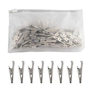 100pcs 1.37in / 35mm metal alligator clips, crocodile clamps silver tone nickel plated spring clamps test line crocodile clips for laboratory electric testing work and cable lead clip