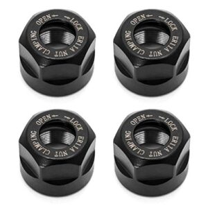 qwork er11 a collet clamping nuts for cnc milling chuck holder lathe, 4 pack (black), m14 thread