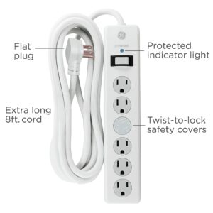 GE, White, 6 Outlet Surge Protector 2 Pack, 10 Ft Extension Cord, Power Strip, 800 Joules & Belkin 12-Outlet Power Strip Surge Protector, 8ft Cord – Ideal for Computers, Home Theater, Appliances