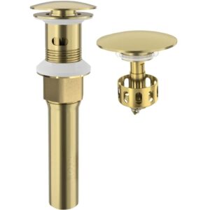 kaiying pop up drain, bathroom sink drain stopper with overflow, vessel sink drain assembly with detachable basket stopper, anti-explosion and anti-clogging drain strainer (brushed champagne gold)