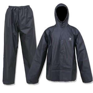 niruoxn rain suit for men women waterproof ultra-lite rain coat with pants reusalbe portable(black,large)