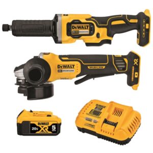 dewalt 20v max angle grinder and die grinder, cordless 2-tool set with battery and charger (dck203p1), yellow,white