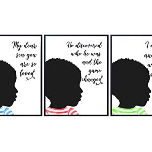 Black African American Boys Bedroom Wall Art - Son Gifts for Boys Room Decor - Inspirational Quotes - Motivational Educational Little Boys, Toddler Boys, Baby Boy, Nursery, Kids Room Decorations Set