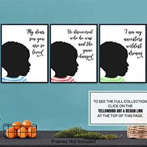 Black African American Boys Bedroom Wall Art - Son Gifts for Boys Room Decor - Inspirational Quotes - Motivational Educational Little Boys, Toddler Boys, Baby Boy, Nursery, Kids Room Decorations Set