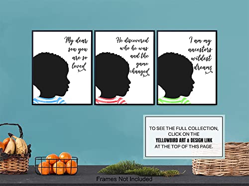 Black African American Boys Bedroom Wall Art - Son Gifts for Boys Room Decor - Inspirational Quotes - Motivational Educational Little Boys, Toddler Boys, Baby Boy, Nursery, Kids Room Decorations Set