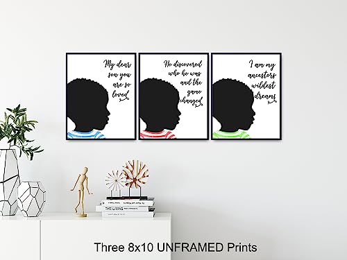 Black African American Boys Bedroom Wall Art - Son Gifts for Boys Room Decor - Inspirational Quotes - Motivational Educational Little Boys, Toddler Boys, Baby Boy, Nursery, Kids Room Decorations Set