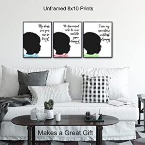 Black African American Boys Bedroom Wall Art - Son Gifts for Boys Room Decor - Inspirational Quotes - Motivational Educational Little Boys, Toddler Boys, Baby Boy, Nursery, Kids Room Decorations Set