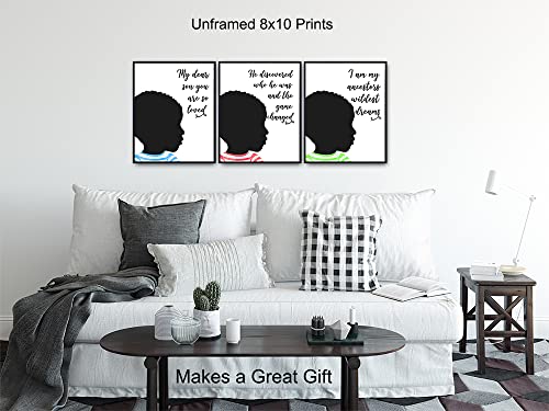 Black African American Boys Bedroom Wall Art - Son Gifts for Boys Room Decor - Inspirational Quotes - Motivational Educational Little Boys, Toddler Boys, Baby Boy, Nursery, Kids Room Decorations Set