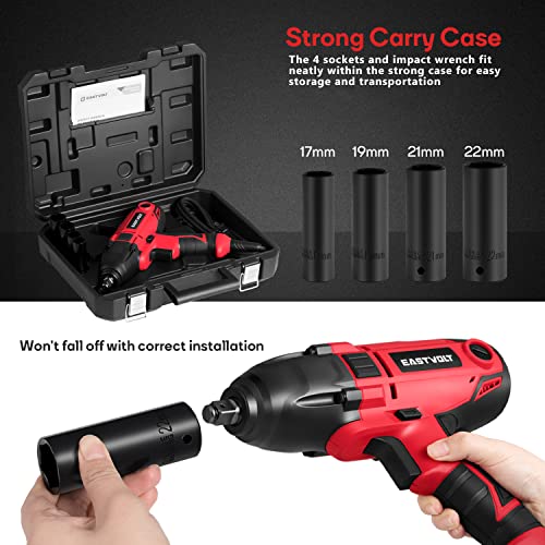 Eastvolt 800W Electric Impact Wrench, Heavy Duty 7.5 Amp Corded Max Torque 450 Ft-lbs 3400 RPM, 1/2 Inch with Hog Ring Anvil