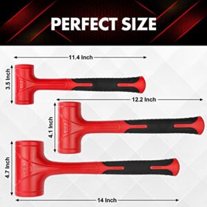 YIYITOOLS Dead Blow Hammer Set, 3 Piece/16oz(1LB),27oz(1.5LB),45oz(3LB),Red and Black, Shockproof Design, No Rebound Mallet Unibody Molded Checkered Grip Spark and Rebound Resistant (YY-3-013)