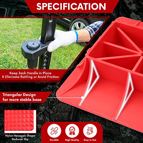 YIYITOOLS Jack Base and Handle Keeper Compatible, 2 Piece, Off Road Base, Red & Black,Alleviate Jack Hoisting Sinkage,Accessories Handle Bar Protector (YN-1-001)