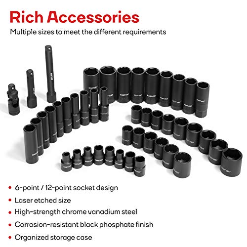 Eastvolt Mechanic Tool Kits, Drive Socket Set, 46 Pieces, with 72 Teeth Reversible Ratchet, Metric/SAE (ASK06)