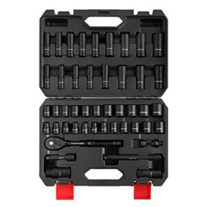 Eastvolt Mechanic Tool Kits, Drive Socket Set, 46 Pieces, with 72 Teeth Reversible Ratchet, Metric/SAE (ASK06)