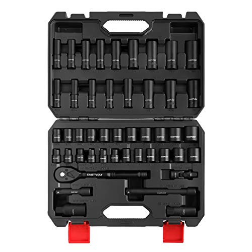 Eastvolt Mechanic Tool Kits, Drive Socket Set, 46 Pieces, with 72 Teeth Reversible Ratchet, Metric/SAE (ASK06)