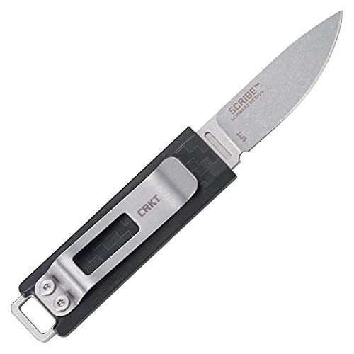 CRKT Scribe EDC Knife: Compact Everyday Carry Fixed Blade, Stonewash Finish, Black Thermoplastic Handle, and Cap 2425