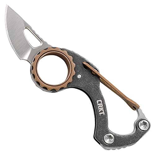 CRKT Compano EDC Pocket Knife: Compact Everyday Carry, Slip Joint, Black Stonewash Satin Blade, Stainless Steel Handle with Bronze Accents, Carabiner 9082