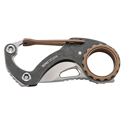 CRKT Compano EDC Pocket Knife: Compact Everyday Carry, Slip Joint, Black Stonewash Satin Blade, Stainless Steel Handle with Bronze Accents, Carabiner 9082