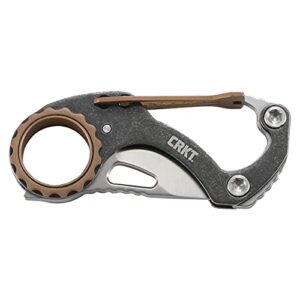 CRKT Compano EDC Pocket Knife: Compact Everyday Carry, Slip Joint, Black Stonewash Satin Blade, Stainless Steel Handle with Bronze Accents, Carabiner 9082