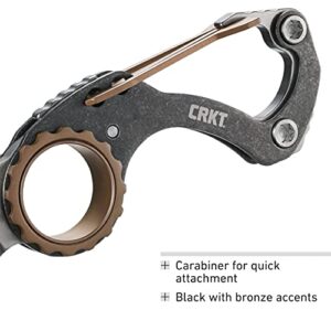 CRKT Compano EDC Pocket Knife: Compact Everyday Carry, Slip Joint, Black Stonewash Satin Blade, Stainless Steel Handle with Bronze Accents, Carabiner 9082