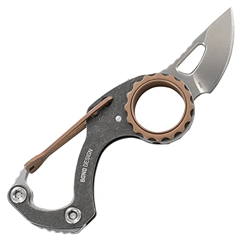 CRKT Compano EDC Pocket Knife: Compact Everyday Carry, Slip Joint, Black Stonewash Satin Blade, Stainless Steel Handle with Bronze Accents, Carabiner 9082